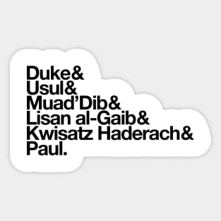 Paul Atreides Helvetica List (black text) Sticker